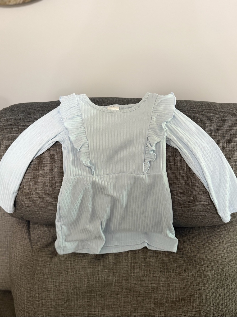 Light Blue Ruffle-Accent Long Sleeve Top for Girls